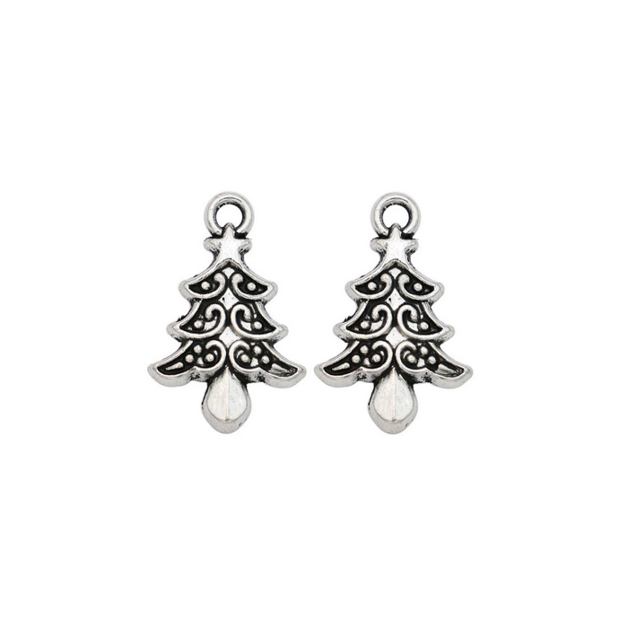 Christmas Tree - Antique Silver Tone - 3 Pack