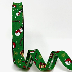 18mm Green Christmas Print Bias Binding
