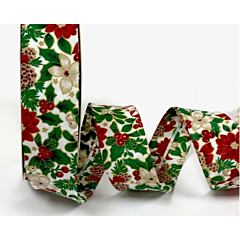 30mm White Christmas Poinsettia Print Bias Binding
