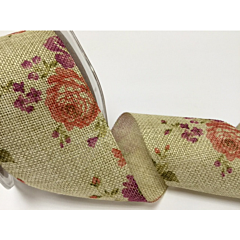 BTB 411-17 Pinks & Oranges Floral Print 50mm Cut-Edge Linen 
