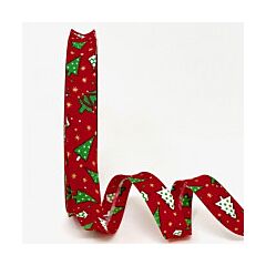 18mm Red Christmas Tree Print Bias Binding