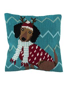 Cross Stitch Cushion Kit - Festive Dog